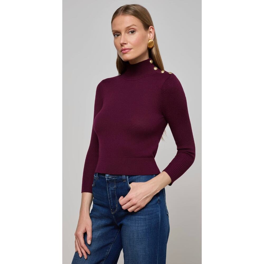 L'Agence Kamdyn Cropped Mock Neck Sweater Dark Port XXS